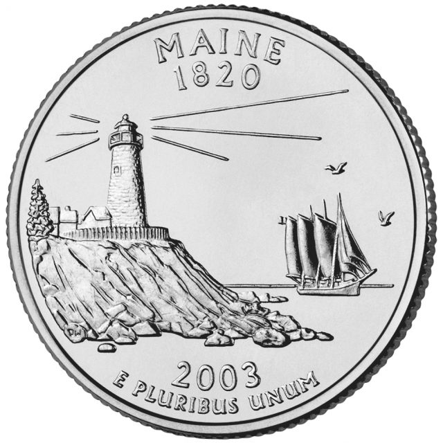 2003 Maine Quarter with Schooner and Lighthouse