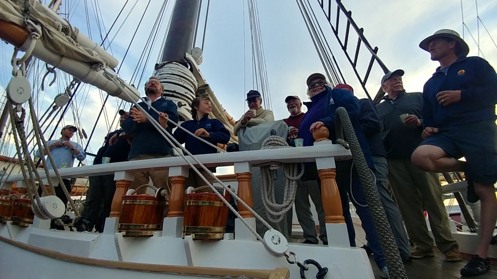 Captains gather on Victory Chimes to give the annual toast of the season at the Gam. 