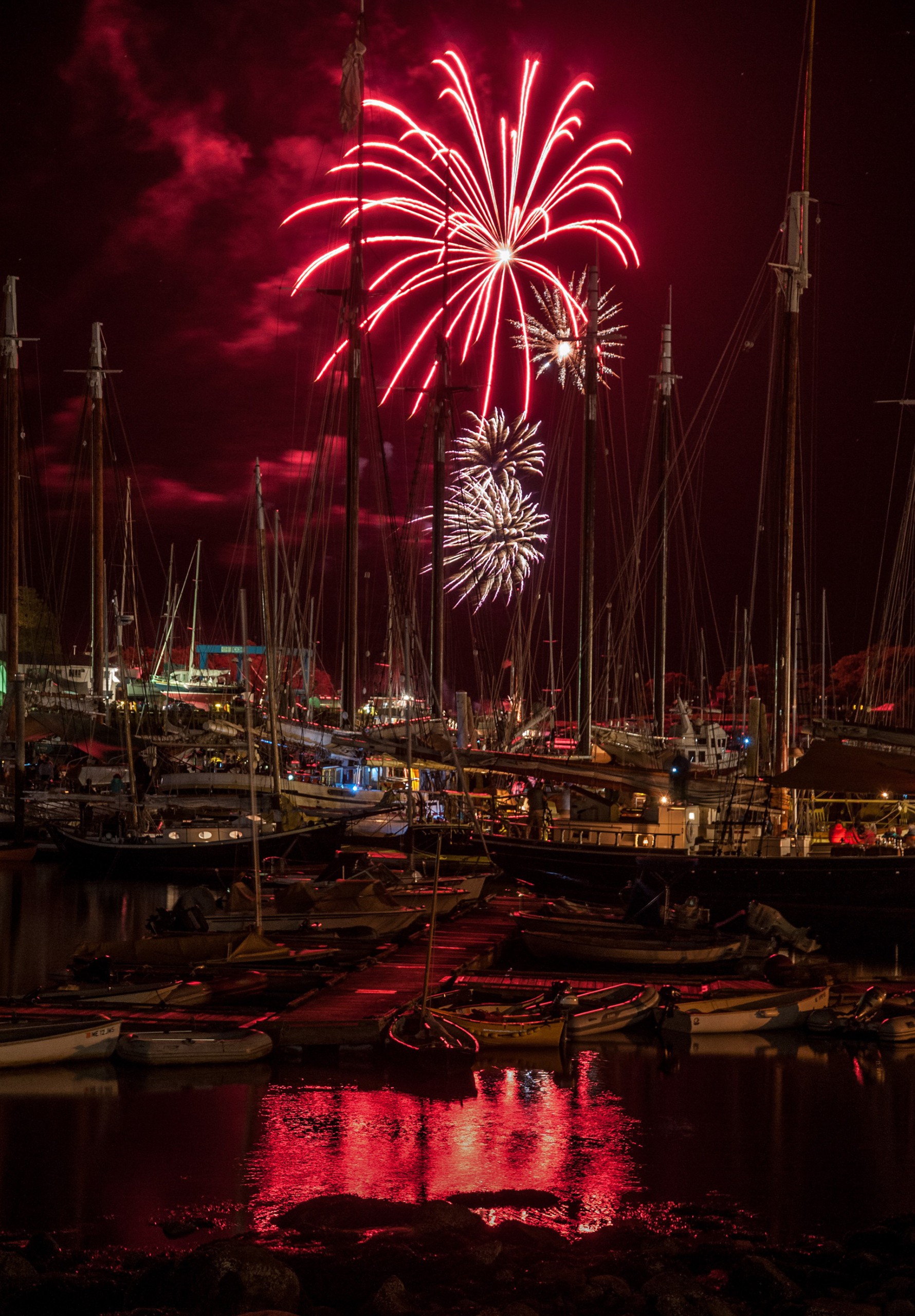 Fireworks over Camden Harbor during the Camden Windjammer Festival. 