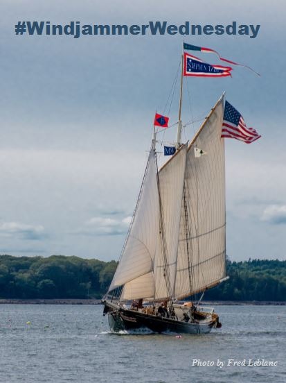 Schooner Stephen Taber with #WindjammerWednesday graphic